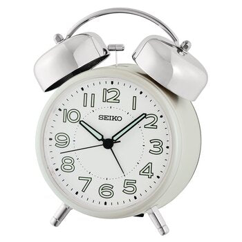 Seiko QHK063W Budzik Biały • Cichy Mechanizm Sweep • Mechaniczny Alarm z Podwójnym Dzwonkiem