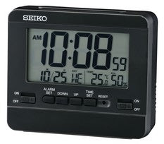 Seiko QHL086K Zegarek Czarny • LCD Podwójny Budzik • Termometr i Higrometr