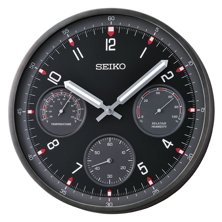 Seiko Shelby II QXA823K Zegar ścienny Antracyt • Termometr & Higrometr • Mechanizm kwarcowy Sweep