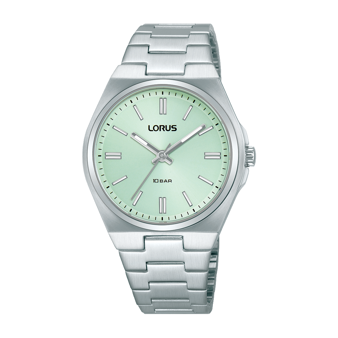 Zegarek damski Lorus: bransoleta metalowa, zielonkawa tarcza, szkło mineralne, 10 bar