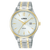 Herren-Armbanduhr mit weißem Zifferblatt, gold-silberfarbenem Edelstahlband und Mineralglas