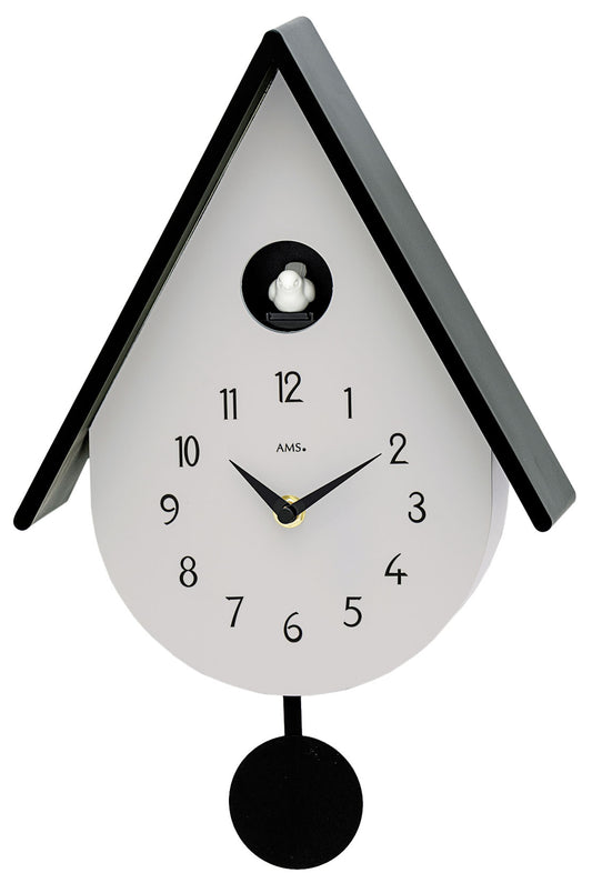 AMS Wanduhr Kunststoff • Moderner Kuckucksruf • Präzises Quarzwerk