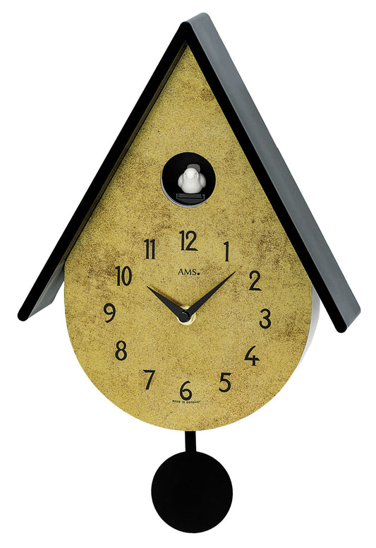 AMS Wanduhr Kunststoff, Messing • Präzises Quarz-Pendelwerk • Kuckucksruf zu jeder vollen Stunde