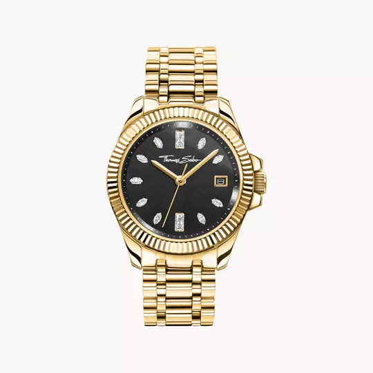 Zegarek damski Thomas Sabo z czarną tarczą i bransoletą ze stali szlachetnej w kolorze złota