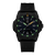 Czarny zegarek męski z niebieską tarczą i świecącymi indeksami, logo Luminox