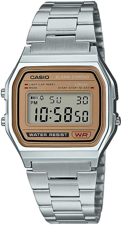 Casio Vintage Edgy A158WEA-1EF Uhr • Robustes Edelstahlarmband • Digitales Quarzwerk mit Stoppfunktion