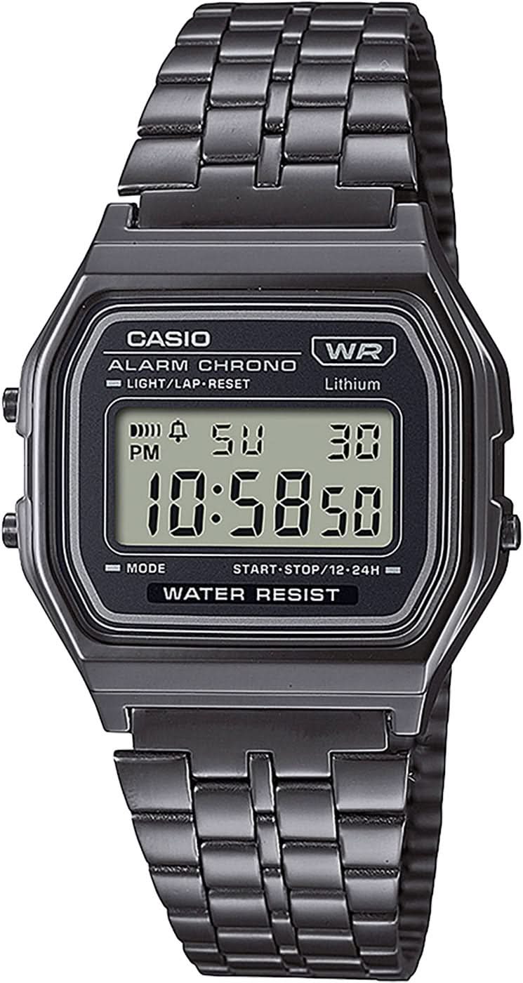 Zegarek Casio Vintage z czarną bransoletą ze stali szlachetnej i wyświetlaczem cyfrowym