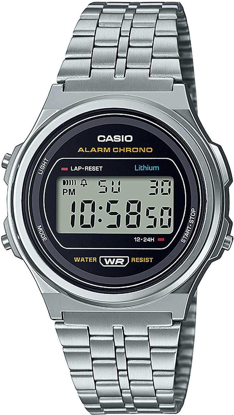 Zegarek Casio Vintage ze srebrną bransoletą ze stali szlachetnej i czarną tarczą