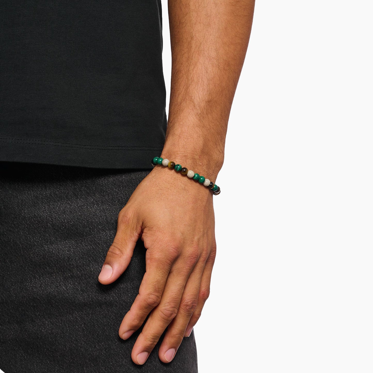 Beads Armband aus imitierter Malachit, Jaspis und Tigerauge - Thomas Sabo Modell: A2193-468-7-L19