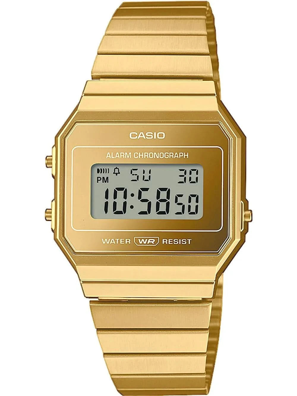 Zegarek Casio Vintage A700WEVG-9AEF, złota bransoleta z metalu i wyświetlacz cyfrowy