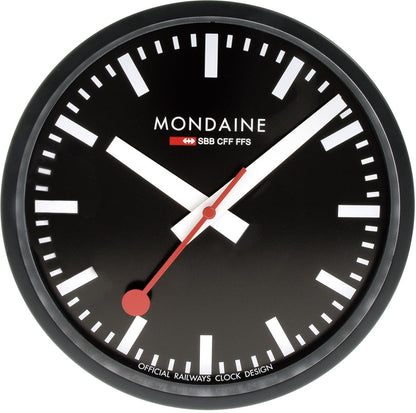 Horloge murale Mondaine 25x25x4,2 cm aluminium • Swiss Made • Mouvement silencieux