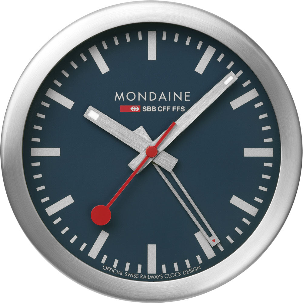 Mondaine Swiss Railways Wecker 12.5 cm Aluminium • Tisch- & Wanduhr • Schleichender Sekundenzeiger