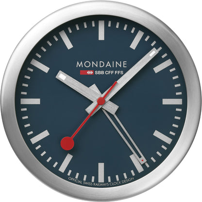 Mondaine Swiss Railways Wecker 12.5 cm Aluminium • Tisch- & Wanduhr • Schleichender Sekundenzeiger