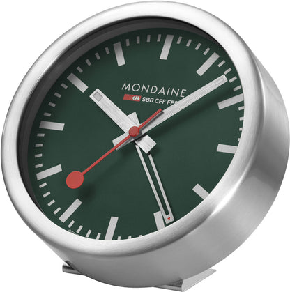 Mondaine Klassisch Wecker 12.5 cm Aluminium • Ikonisches Schweizer Bahnhofsuhr-Design • Leises Quarzuhrwerk