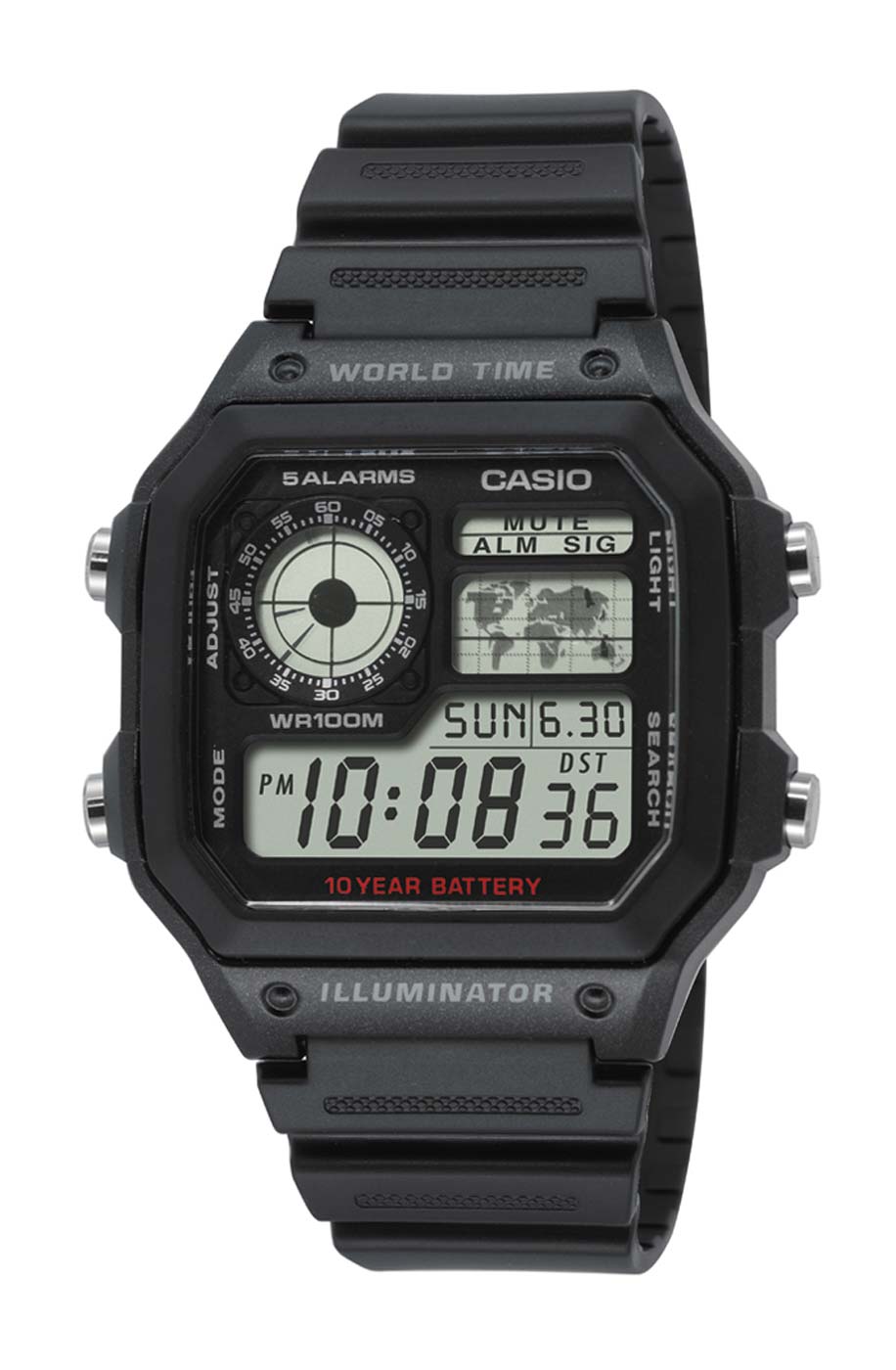 Montre pour homme Casio Collection AE-1200WH-1AVEF • Mouvement à quartz • Heure mondiale avec carte du monde