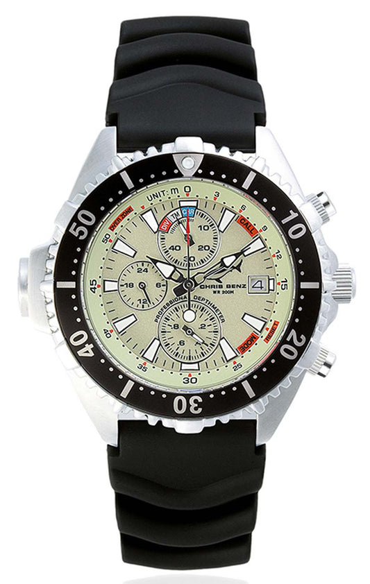 Chris Benz Depthmeter Chronograph 200m CB-C200-N-KBS Herren Uhr • Hai-Proof • Saphirglas