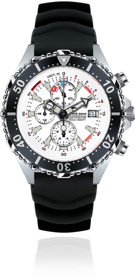 Chris Benz Depthmeter Chronograph 300M CB-C300-W-KBS Men's Watch • Shark-Proof • Sapphire Crystal