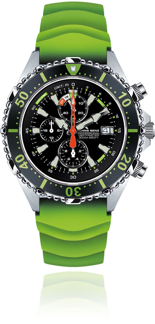 Montre pour homme Chris Benz DEPTHMETER Chronograph 300M CB-C300X-G-KBG • Étanche 30 Bar • Verre saphir