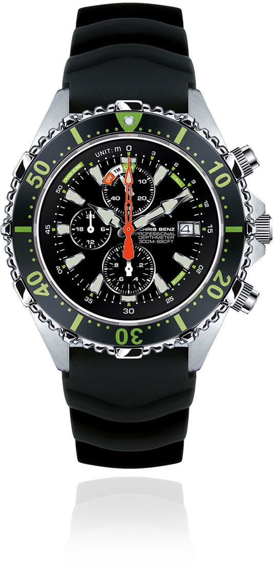 Chris Benz DEPTHMETER CHRONOGRAPH 300M CB-C300X-G-KBS Montre • Mouvement à quartz • Verre saphir