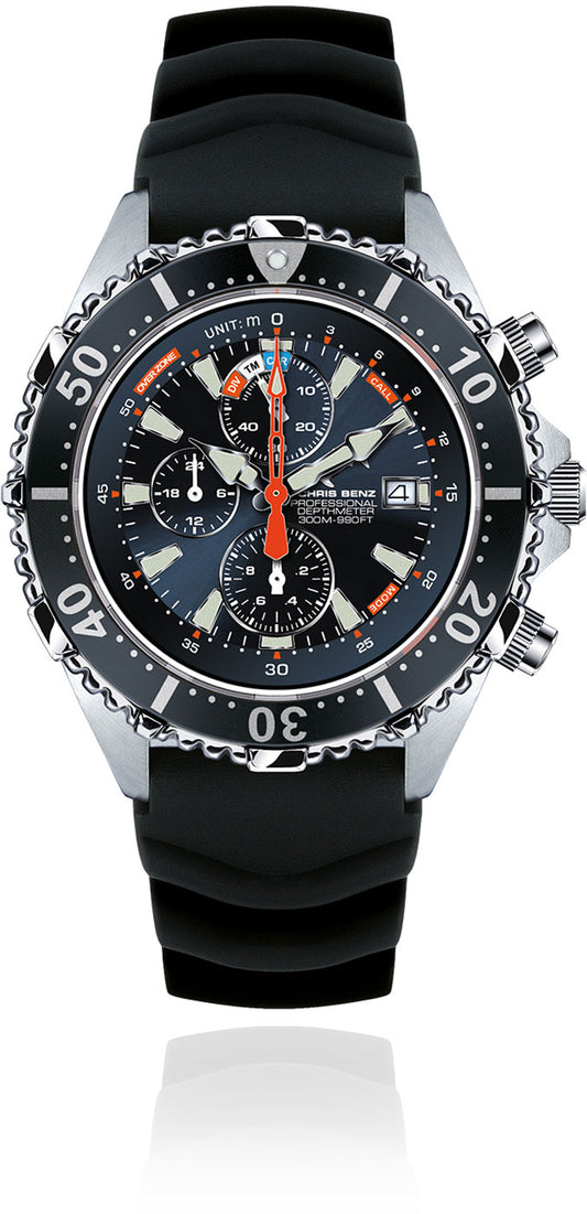 Montre pour homme Chris Benz Depthmeter Chronograph 300M CB-C300X-NB-KBS • Verre saphir anti-requin • Étanche à 300m
