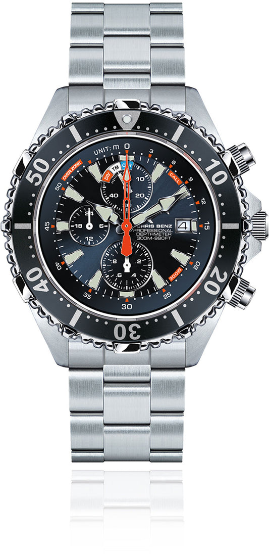 Chris Benz DEPTHMETER Chronograph 300M CB-C300X-NB-MB Montre Unisexe • 30 bar Étanche • Verre Saphir