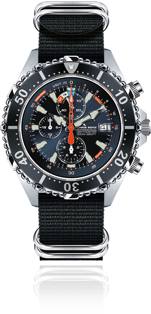 Montre pour hommes Chris Benz ONE CBO-S-KB-SW • Testée contre les requins • Verre saphir