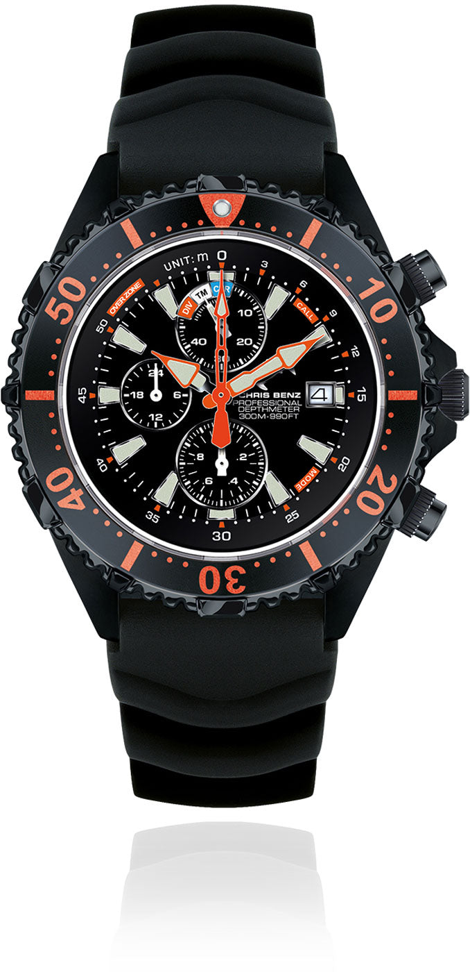 Montre pour homme Chris Benz DEPTHMETER Chronograph 300M Rescue Diver CB-C300X-RS-KBS • Profondimètre • Verre saphir