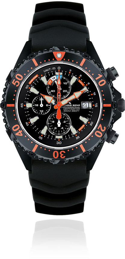 Montre pour homme Chris Benz DEPTHMETER Chronograph 300M Rescue Diver CB-C300X-RS-KBS • Profondimètre • Verre saphir