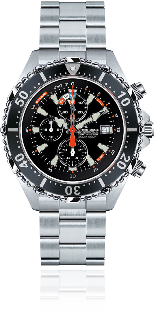 Chris Benz DEPTHMETER CHRONOGRAPH 300M CB-C300X-S-MB Montre pour homme • Profondimètre analogique • Verre saphir