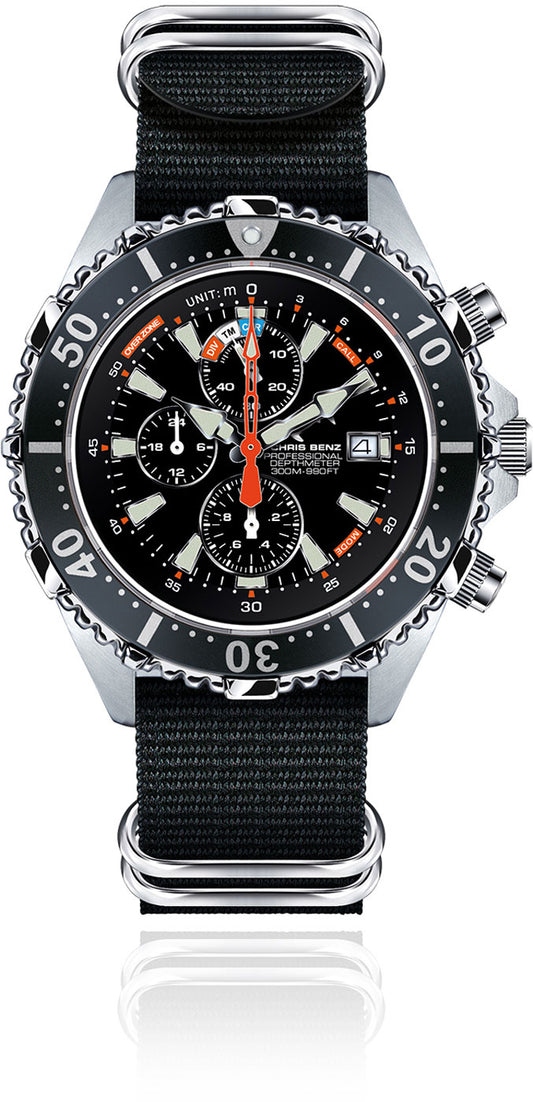 Chris Benz DEPTHMETER CHRONOGRAPH 300M CB-C300X-S-NBS Montre pour homme • Quartz • Verre saphir