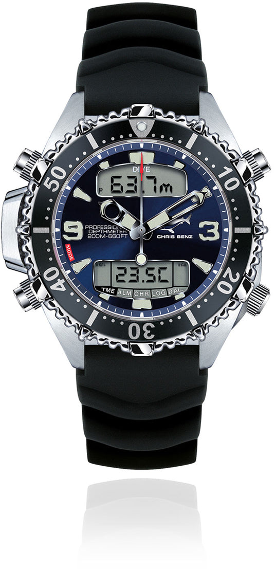 Montre pour homme Chris Benz DEPTHMETER DIGITAL 200M CB-D200X-D-KBS • Hai-Proof • Verre saphir