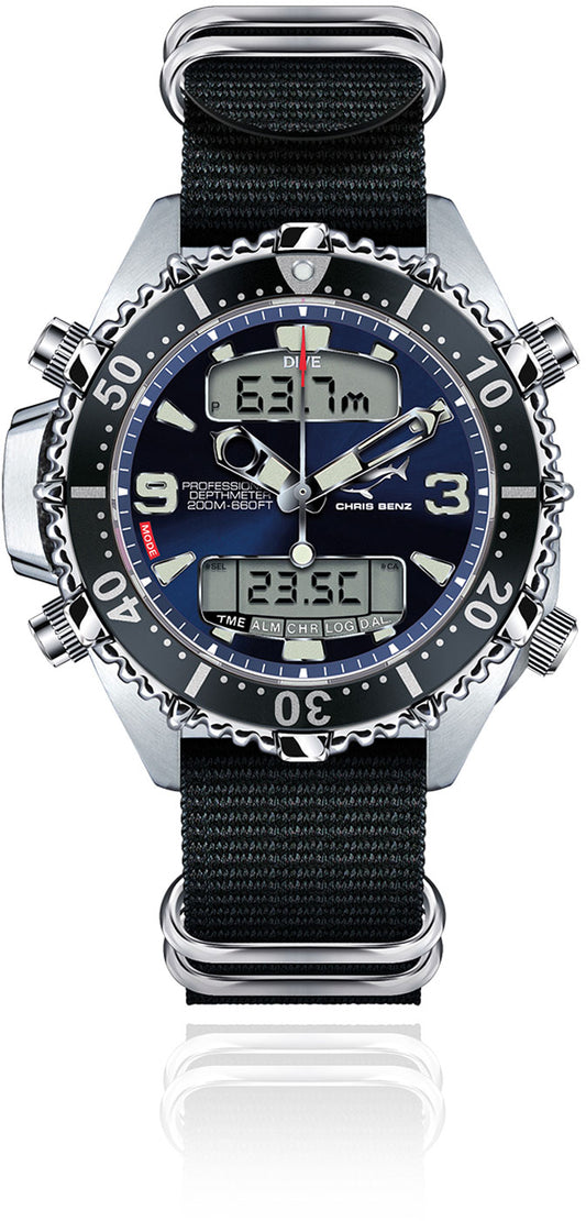 Montre Chris Benz DEPTHMETER DIGITAL 200M CB-D200X-D-NBS • Verre saphir • Profondimètre