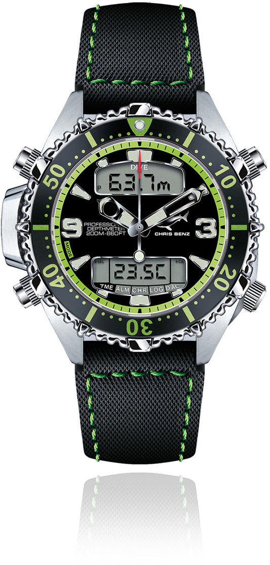 Chris Benz DEPTHMETER DIGITAL 200M CB-D200X-G-SBG Men's Watch • Shark Proof • Sapphire Crystal