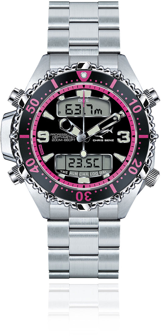 Chris Benz DEPTHMETER DIGITAL 200M PINK EDITION CB-D200X-P-MB Women's Watch • Shark Proof • Sapphire Crystal