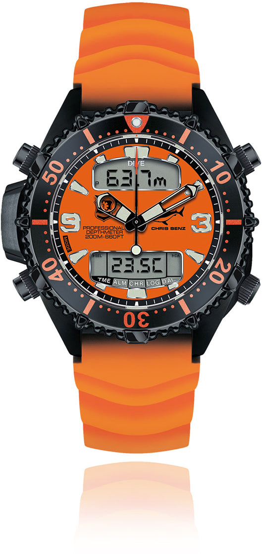 Chris Benz DEPTHMETER DIGITAL 200M RESCUE DIVER CB-D200X-RS-KBO Men's Watch • Shark Proof • Digital Depth Gauge