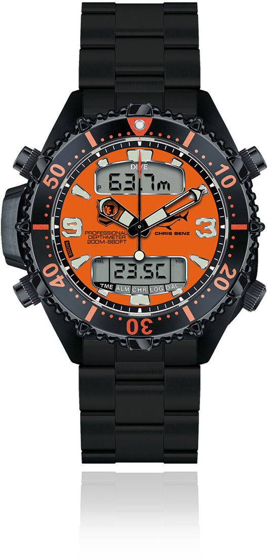 CHRIS BENZ DEPTHMETER DIGITAL 200M RESCUE DIVER CB-D200X-RS-MB Watch • Sharkproof • Sapphire Crystal