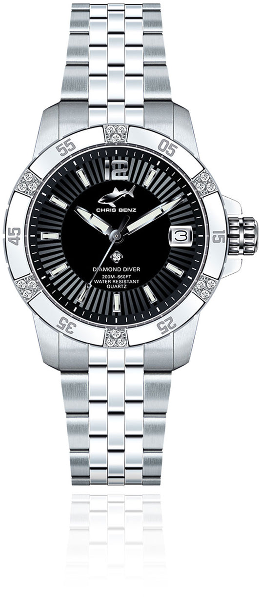Chris Benz DIAMOND DIVER CB-DD200-S-MBJ Ladies Watch • Quartz Movement • Sapphire Crystal
