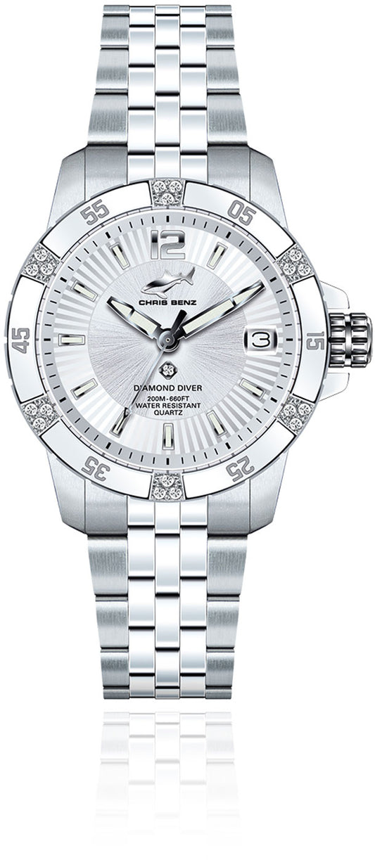 Chris Benz Stars & Diamonds Diamond Diver CB-DD200-SI-MBJ Ladies Watch • Shark-tested • Sapphire Crystal