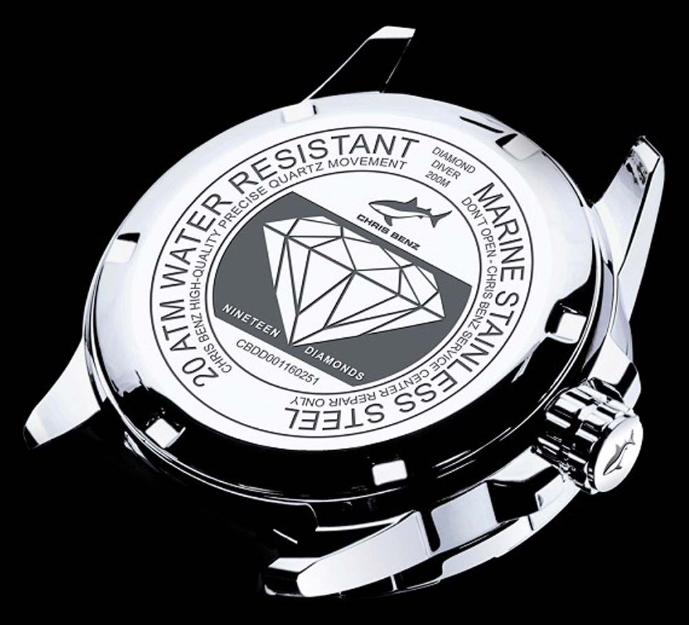 Montre pour femme Chris Benz Diamond Diver Silver Bay CB-DD200-S-MBO • Shark-Proof • Verre saphir