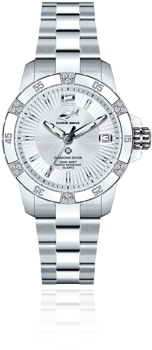 Chris Benz Diamond Diver Silver Bay CB-DD200-S-MBO Ladies Watch • Shark-Proof • Sapphire Crystal