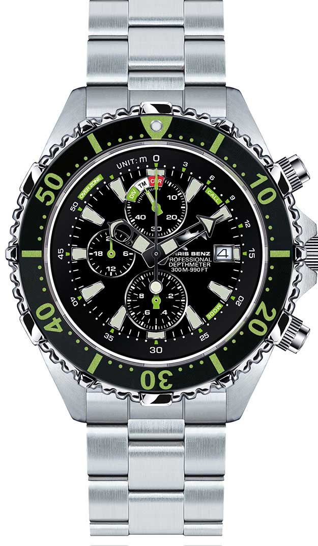 Montre pour homme Chris Benz DEPTHMETER Chronograph 300M CB-C300-G-MB • Hai-Proof • Verre saphir