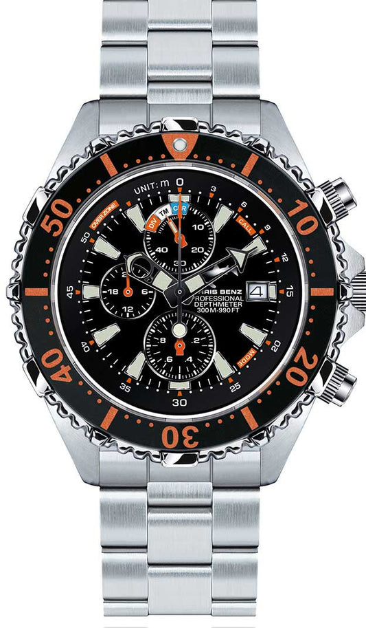 Chris Benz Depthmeter Chronograph 300M CB-C300-O-MB Men's Watch • Sapphire Crystal • 30 Bar