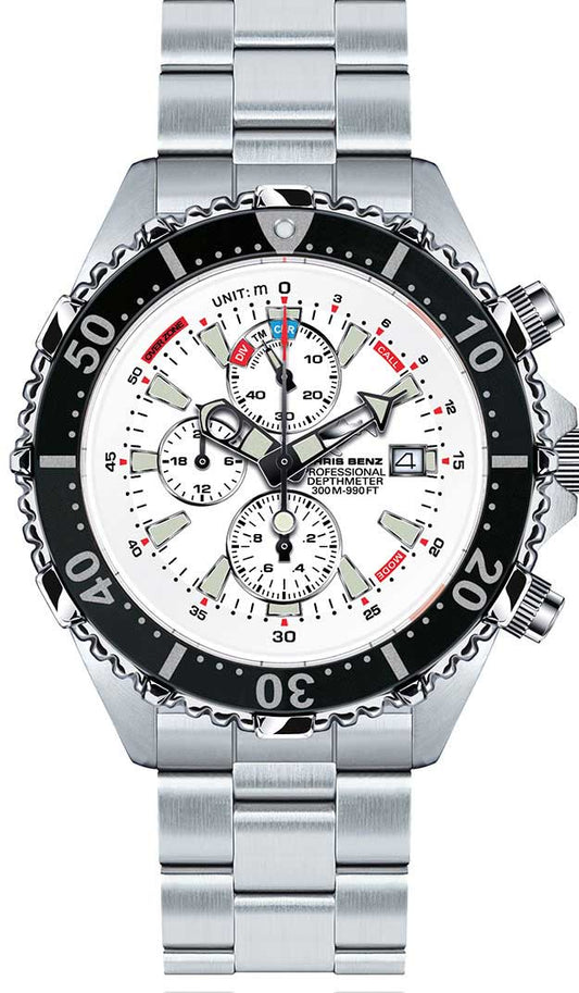 Chris Benz DEPTHMETER CHRONOGRAPH 300M CB-C300-W-MB Watch • Shark-Proof • Sapphire Crystal