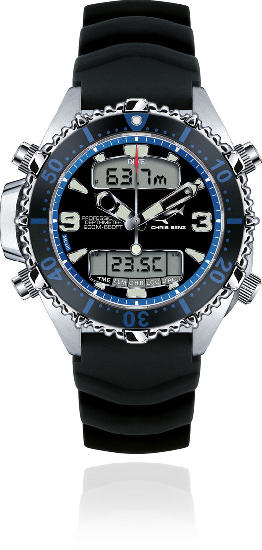 Chris Benz DEPTHMETER DIGITAL 200M CB-D200X-B-KBS Men's Watch • Precise Quartz Movement • Extremely Robust