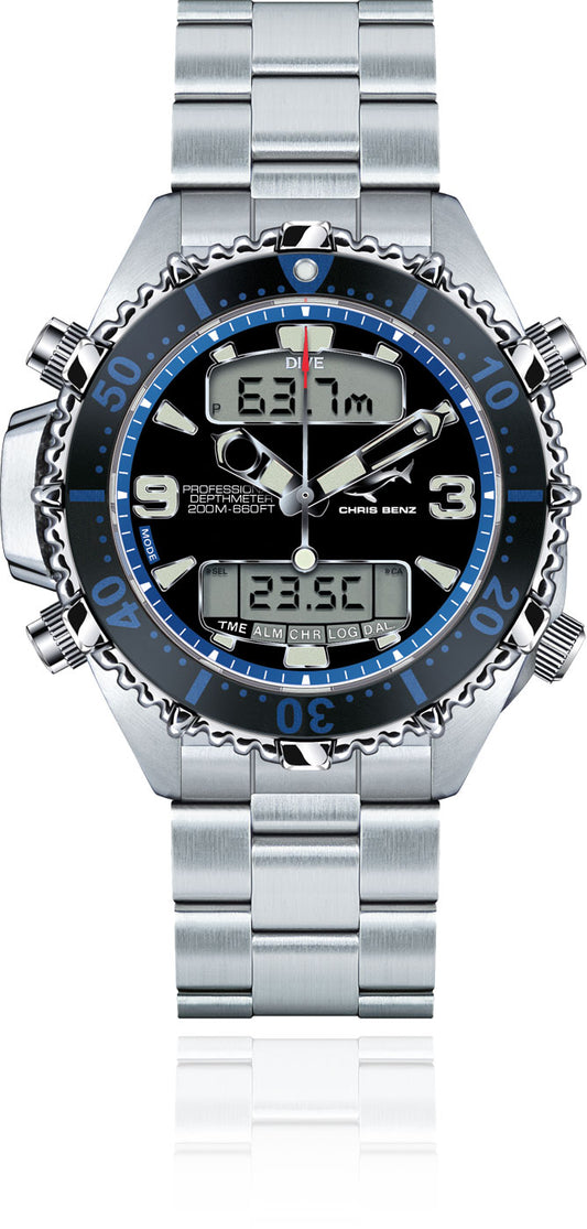Chris Benz DEPTHMETER DIGITAL 200M CB-D200X-B-MB Men's Watch • Shark Proof • Digital Depth Gauge