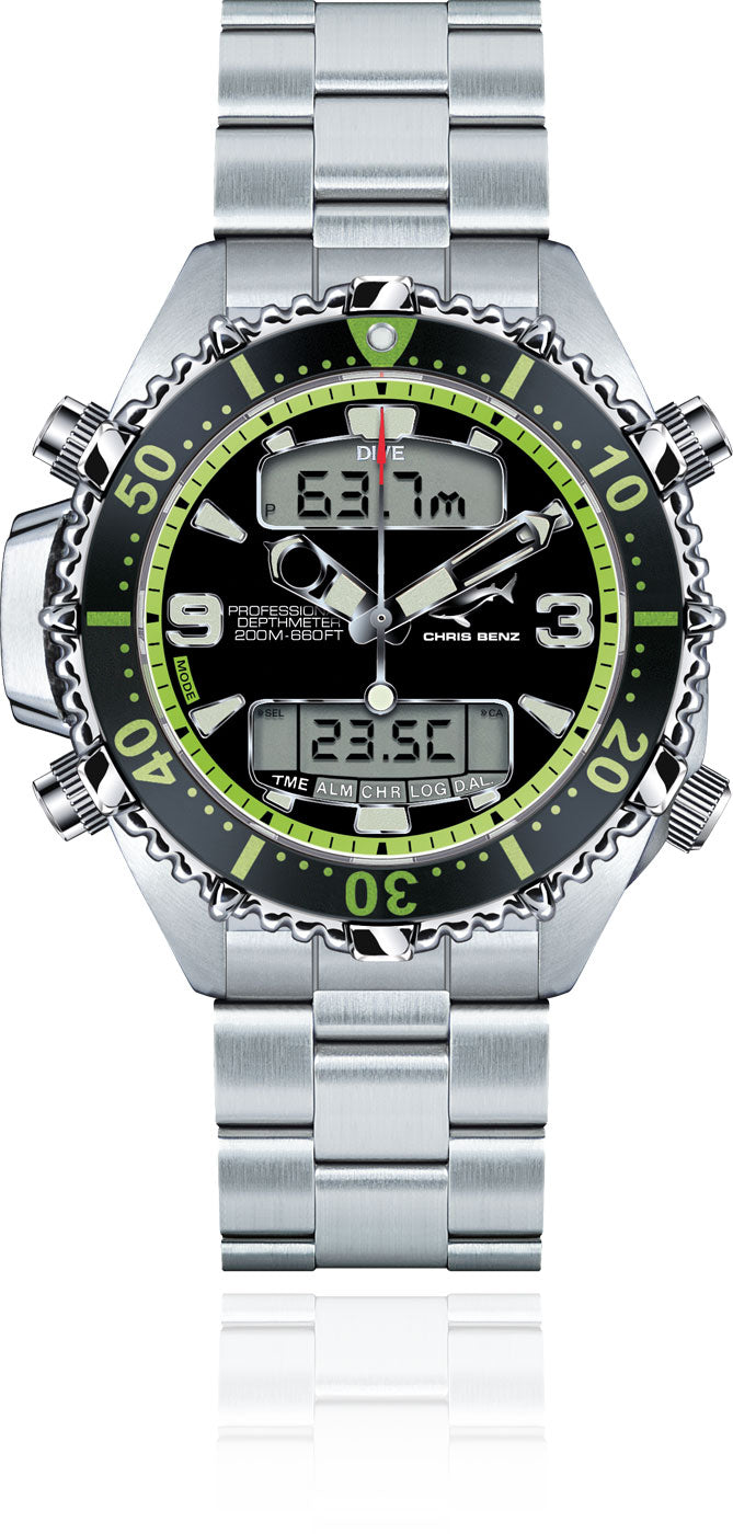 Montre pour hommes Chris Benz DEPTHMETER DIGITAL 200M CB-D200X-G-MB • Hai-Proof • Verre saphir