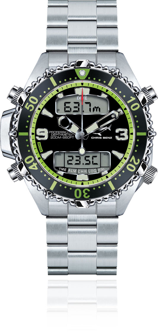 Chris Benz DEPTHMETER DIGITAL 200M CB-D200X-G-MB Men's Watch • Shark-Proof • Sapphire Crystal