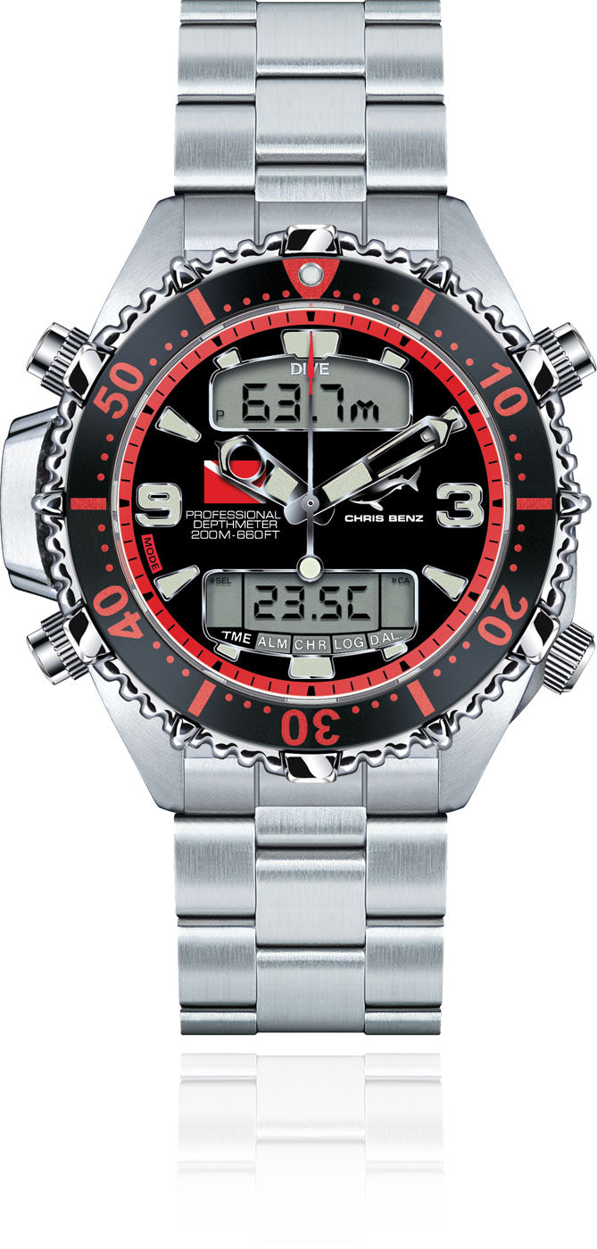 Montre pour homme Chris Benz CB-D200X-R-MB • À l'épreuve des requins • Profondimètre