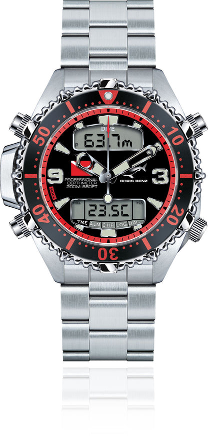 Montre pour homme Chris Benz CB-D200X-R-MB • À l'épreuve des requins • Profondimètre
