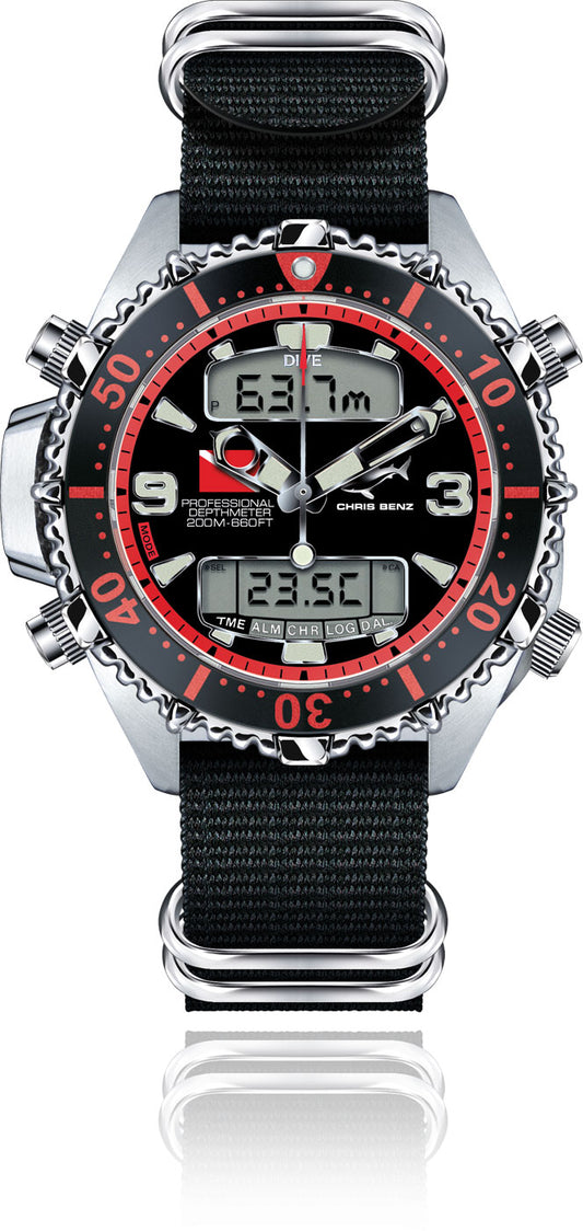 Chris Benz DEPTHMETER DIGITAL 200M CB-D200X-R-NBS Watch • Shark-Proof • Sapphire Crystal